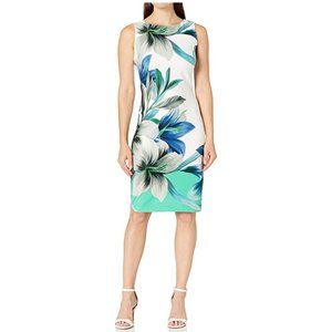 Gabby Skye Floral Blue Green White A Line Dress Diamond Back Cut Out Sz 10 NWT
